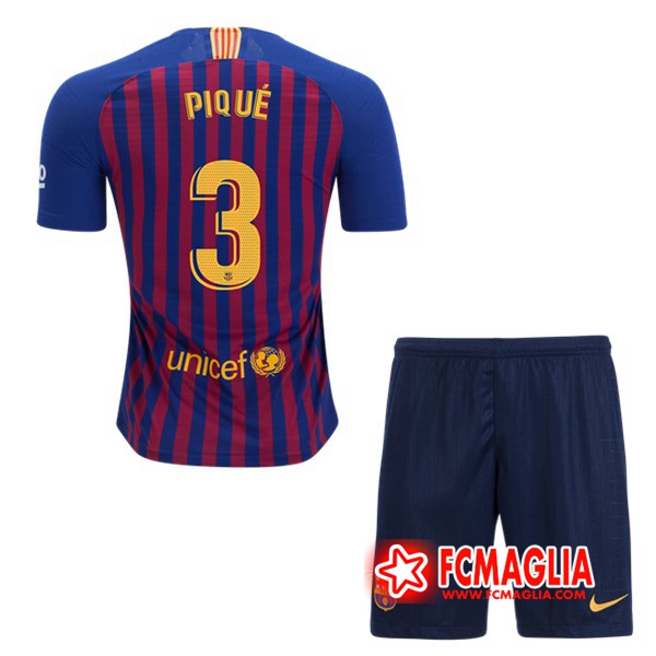 Prima Maglia FC Barcellona (3 PIQUE) Bambino 18/19