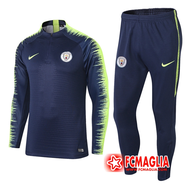 Tuta Allenamento Manchester City Blu scuro/Verde 18/19 - Felpa + Pantaloni