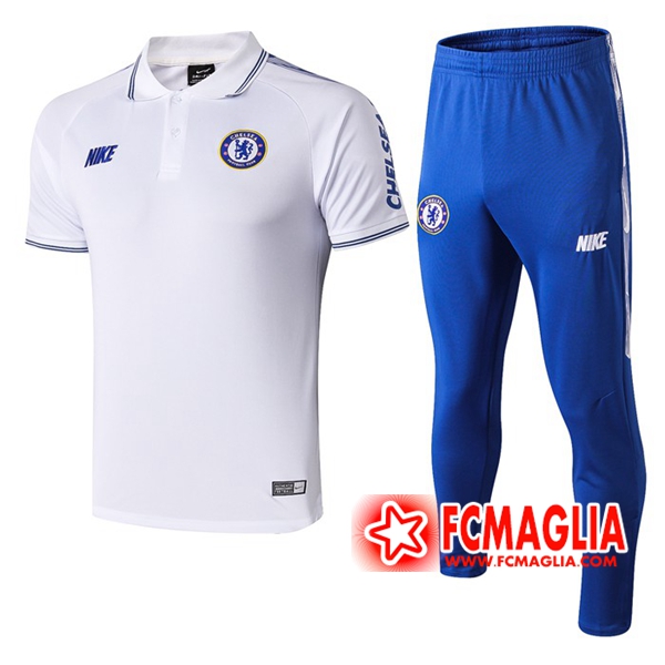 Kit Maglia Polo FC Chelsea + Pantaloni Bianco 19/20