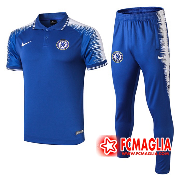 Kit Maglia Polo FC Chelsea + Pantaloni Blu/Bianco 19/20