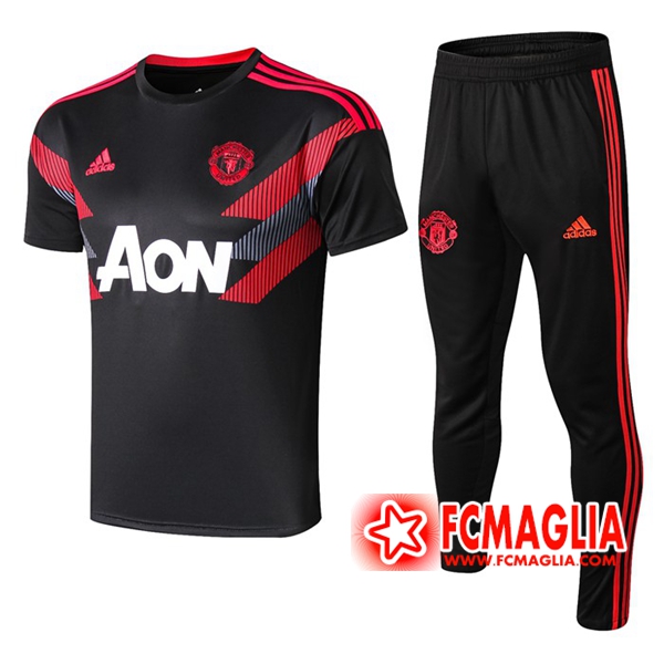 Pre-partita Kit Maglia Allenamento Manchester United + Pantaloni Nero/Rosso 19/20