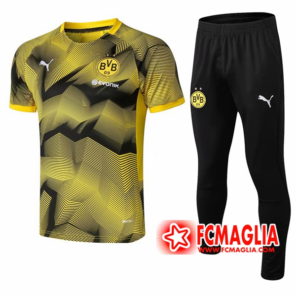 Pre-partita Kit Maglia Allenamento Dortmund BVB + Pantaloni Ondulazione Giallo 19/20