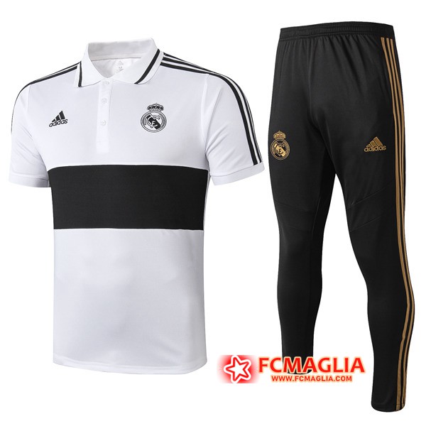 Kit Maglia Polo Real Madrid + Pantaloni Nero Bianco 19/20
