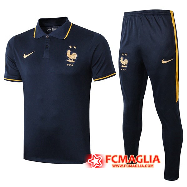 Kit Maglia Polo Francia + Pantaloni Blu Reale 19/20