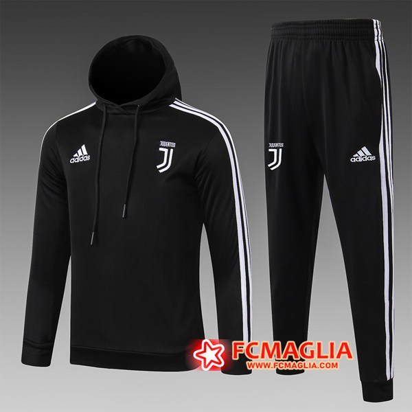 Tuta Allenamento Juventus Bambino Nero 19/20 - Felpa con Cappuccio +  Pantaloni