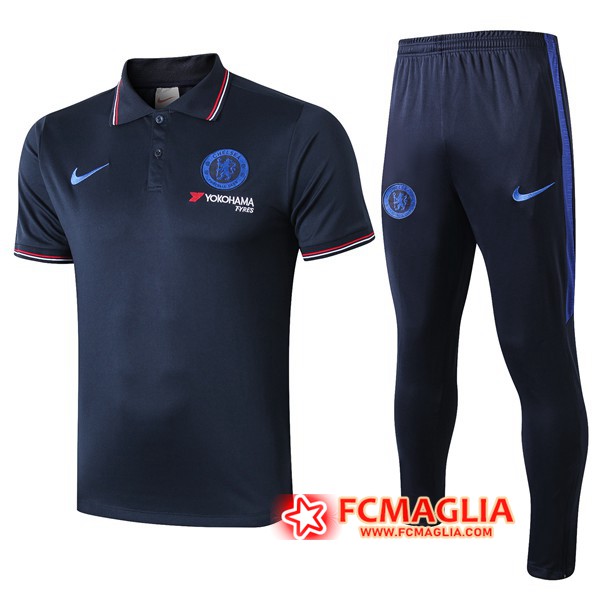 Kit Maglia Polo FC Chelsea + Pantaloni Blu Reale 19/20