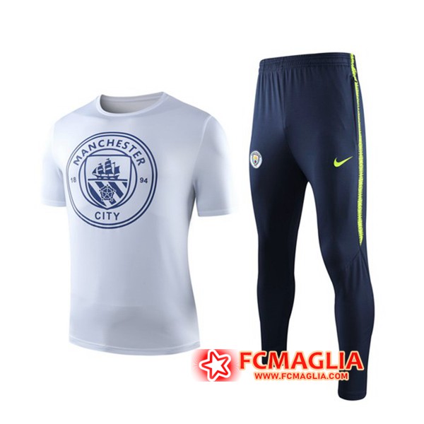Kit Maglia Allenamento Manchester City + Pantaloni Bianco 19/20
