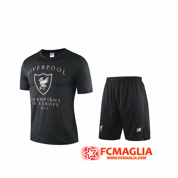 Kit Maglia Allenamento FC Liverpool + Shorts Nero/Bianco 19/20