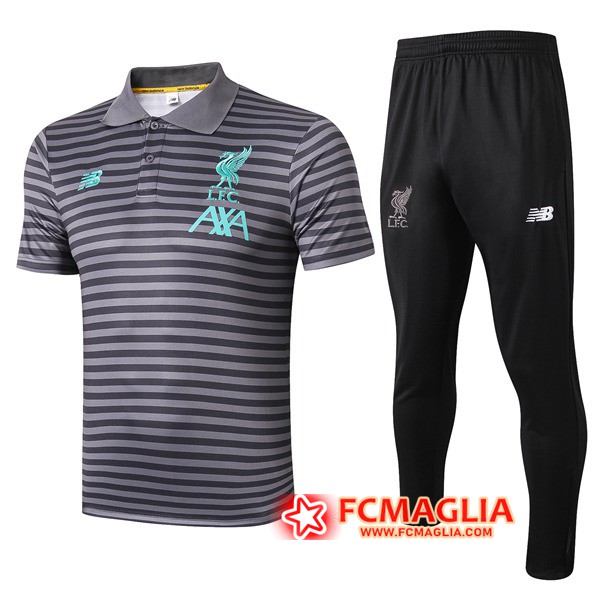 Kit Maglia Polo FC Liverpool + Pantaloni Grigio Scuro Stripe 19/20