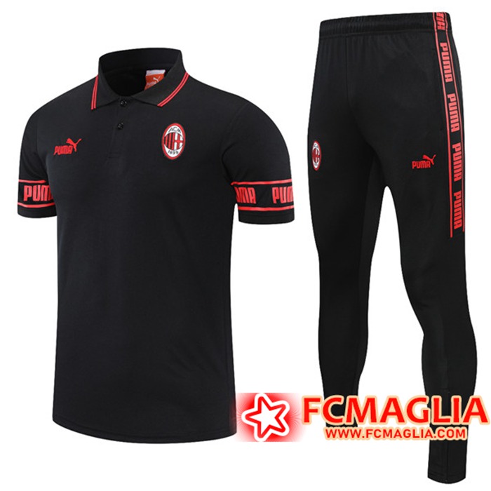 Kit Maglia Polo AC Milan + Pantaloni Nero/Rosso 2021/2022