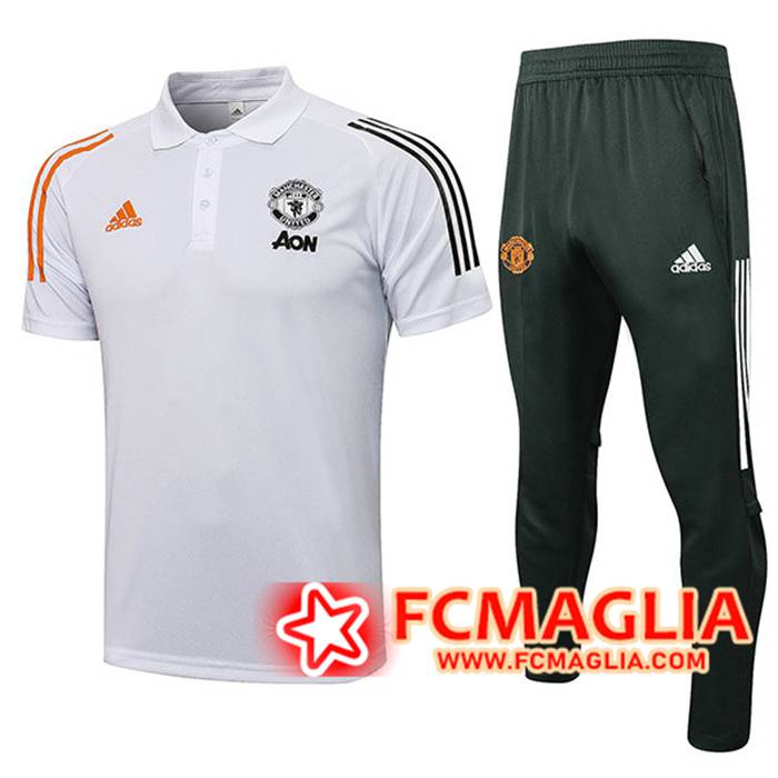 Kit Maglia Polo Manchester United + Pantaloni Bianca 2021/2022