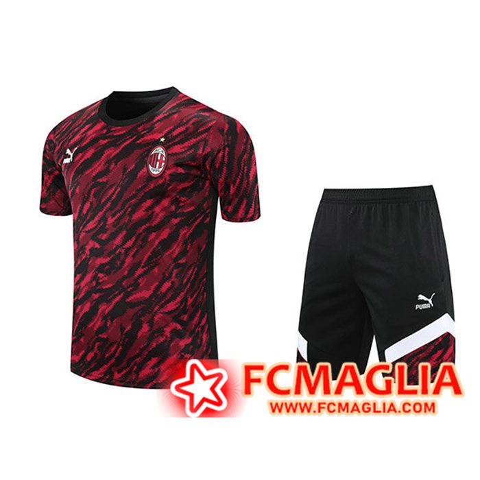 Kit Maglia Allenamento AC Milan + Pantaloncini Rosso/Nero 2021/2022