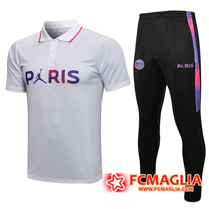 Kit Maglia Polo Jordan PSG + Pantaloni Bianca Classic 2021/2022