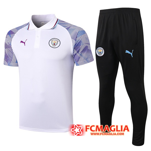 Kit Maglia Polo Manchester City + Pantaloni Bianco/Violet 2020/2021