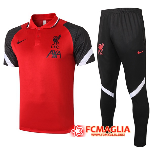 Kit Maglia Polo FC Liverpool + Pantaloni Rosso/Nero 2020/2021