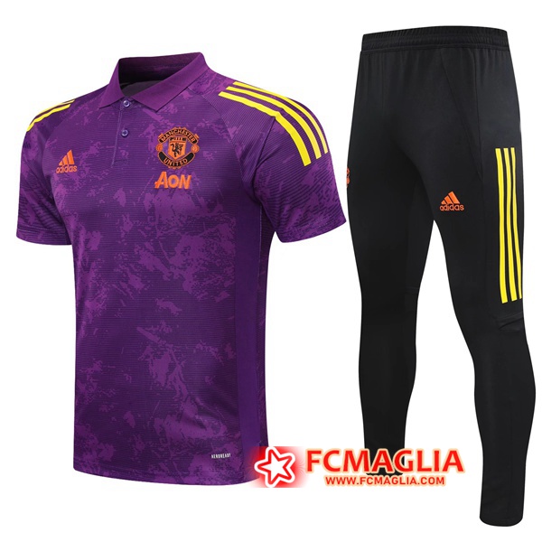 Kit Maglia Polo Manchester United + Pantaloni Violet/Giallo 2020/2021