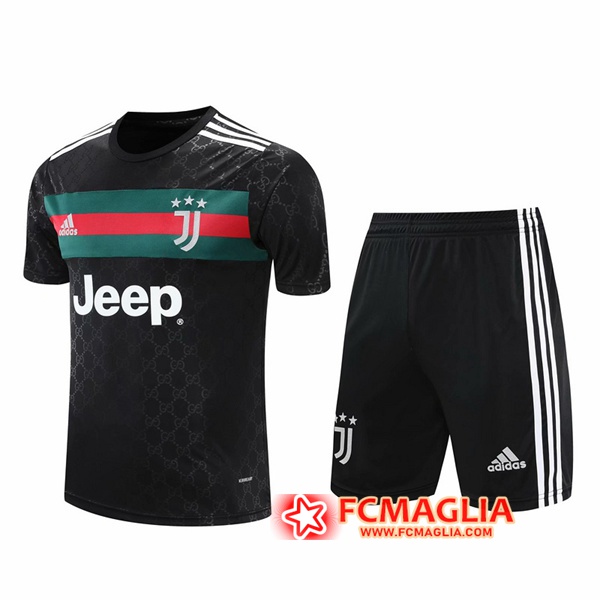 Kit Maglia Allenamento Juventus + Shorts Nero/Verde 2020/2021