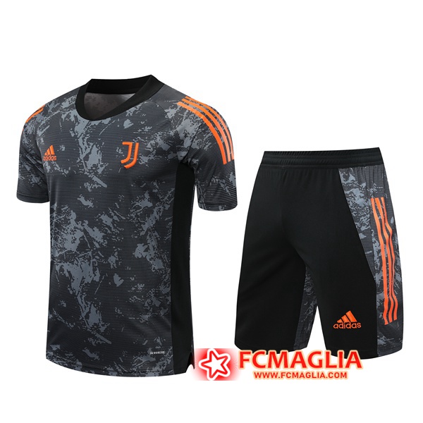 Kit Maglia Allenamento Juventus + Shorts Grigio/Giallo 2020/2021