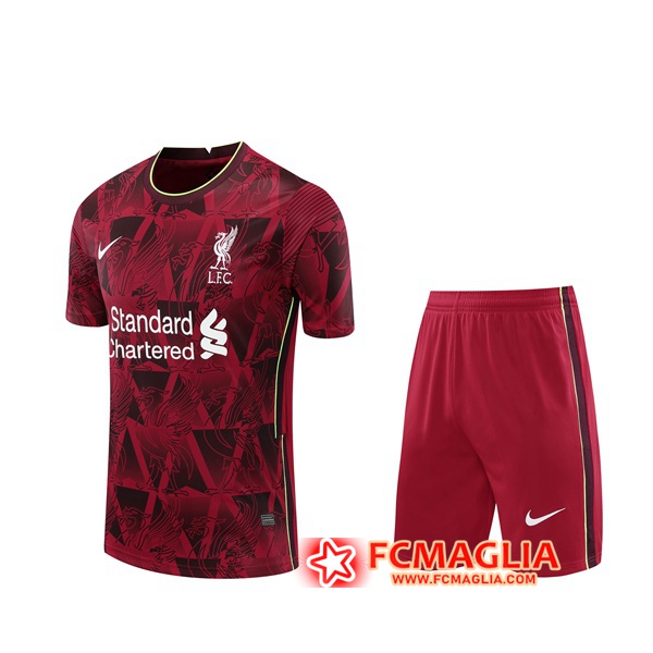 Kit Maglia Allenamento FC Liverpool + Shorts Rosso/Bianco 2020/2021