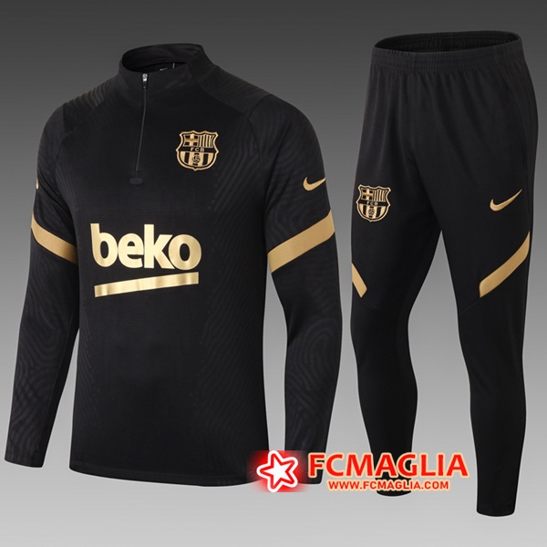 Tuta Allenamento FC Barcellona Bambino Nero 2020/2021 | Felpa + Pantaloni