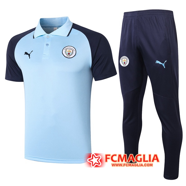 Kit Maglia Polo Manchester City + Pantaloni Blu 2020/2021
