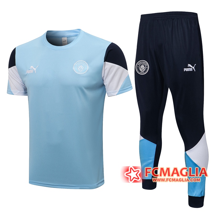 Kit Maglia Allenamento Manchester City + Pantaloni Blu/Nero/Bianca 2021/2022