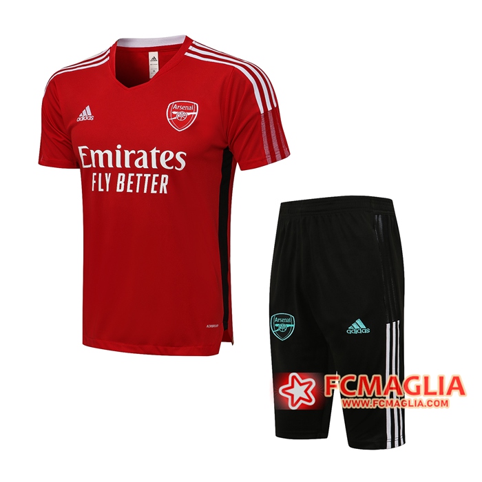 Kit Maglia Allenamento FC Arsenal + Pantaloncini Rouge/Bianca 2021/2022