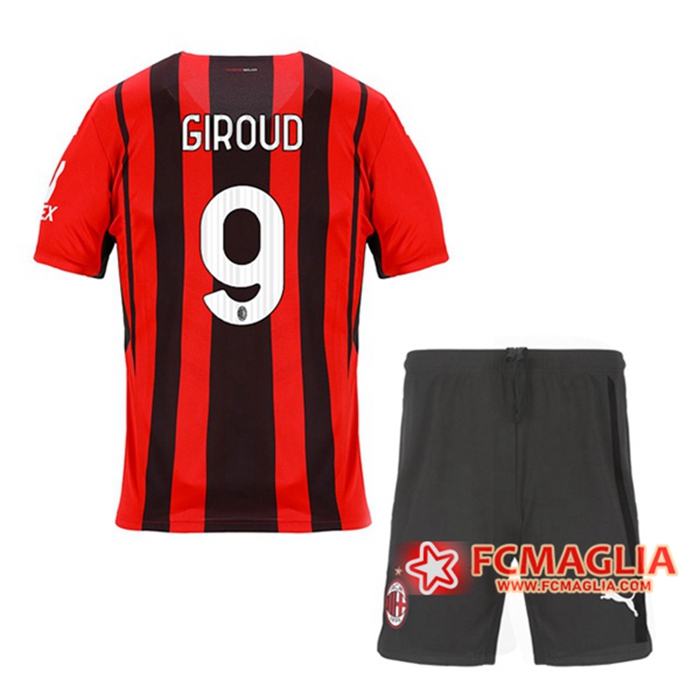 Maglie Calcio AC Milan (GIROUD 9) Bambino Prima 2021/2022