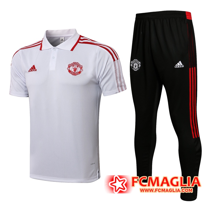 Kit Maglia Polo Manchester United + Pantaloni Rosso/Bianca 2021/2022 -01