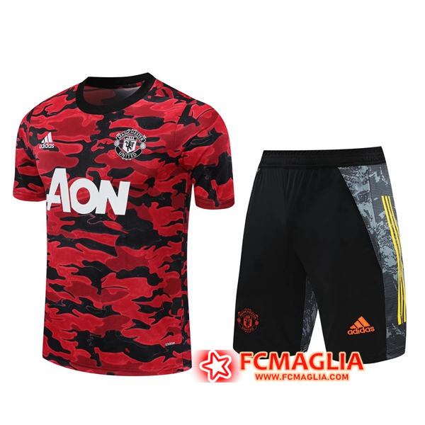 Kit Maglia Allenamento Manchester United + Shorts Nero/Rosso 2020/2021