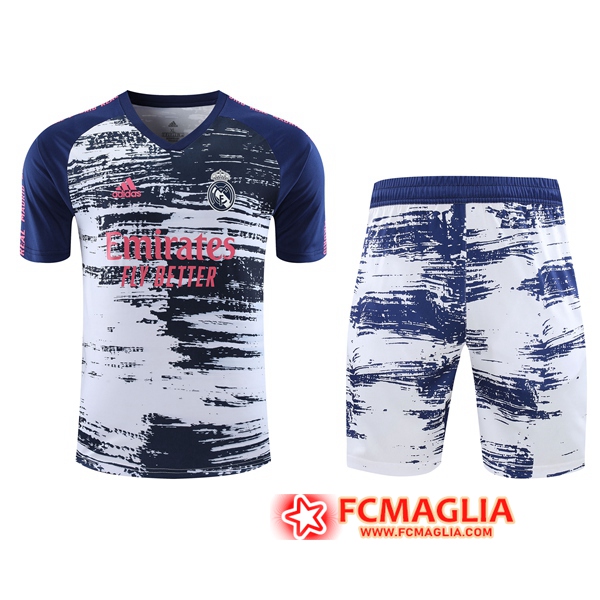 Kit Maglia Allenamento Real Madrid + Shorts Bianco/Blu 2020/2021