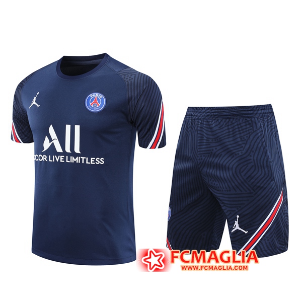 Kit Maglia Allenamento PSG Jordan + Shorts Blu Marin 2020/2021