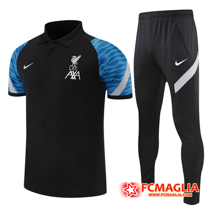 Kit Maglia Polo FC Liverpool + Pantaloni Nero/Blu 2021/2022