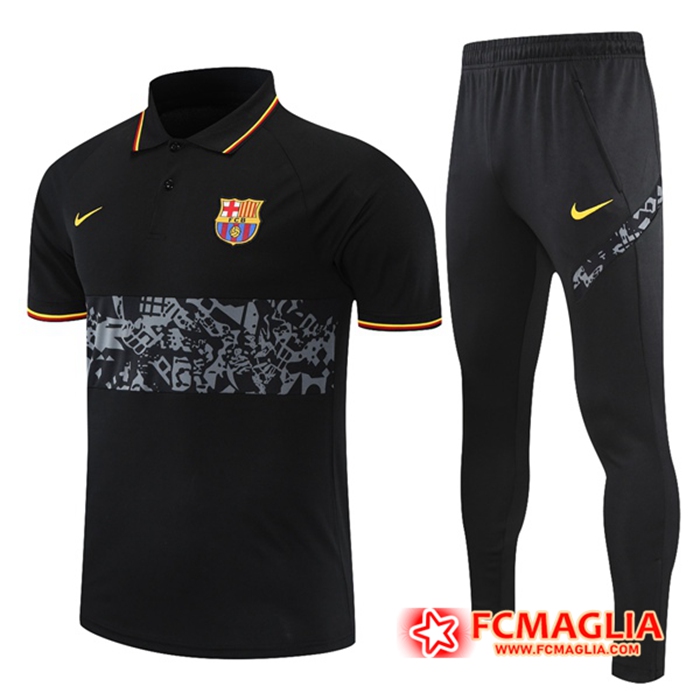 Kit Maglia Polo FC Barcellona + Pantaloni Nero/Grigio 2021/2022
