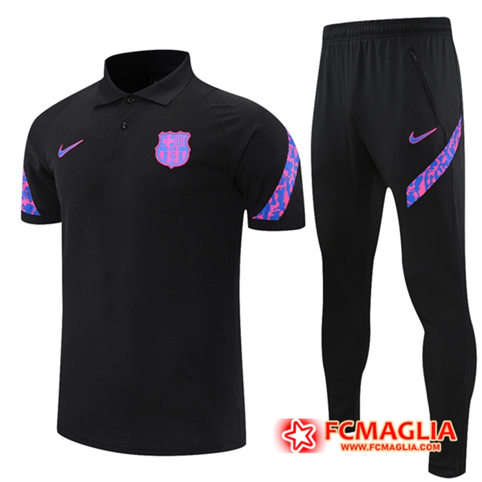 Kit Maglia Polo FC Barcellona + Pantaloni Nero/Viola 2021/2022