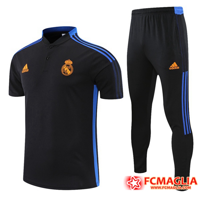 Kit Maglia Polo Real Madrid + Pantaloni Nero/Blu 2021/2022