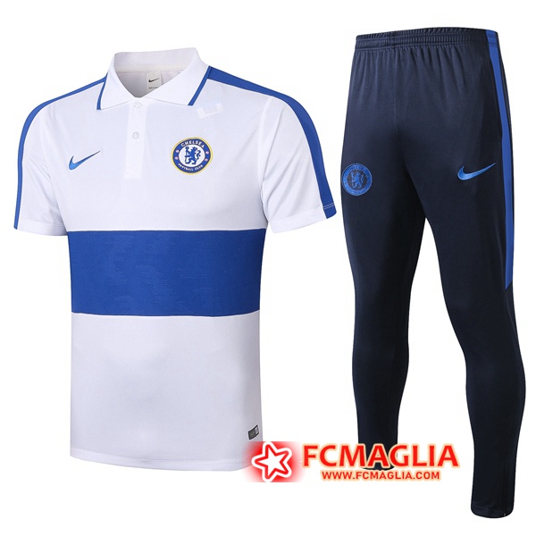 Kit Maglia Polo FC Chelsea + Pantaloni Bianco Blu 2020/2021