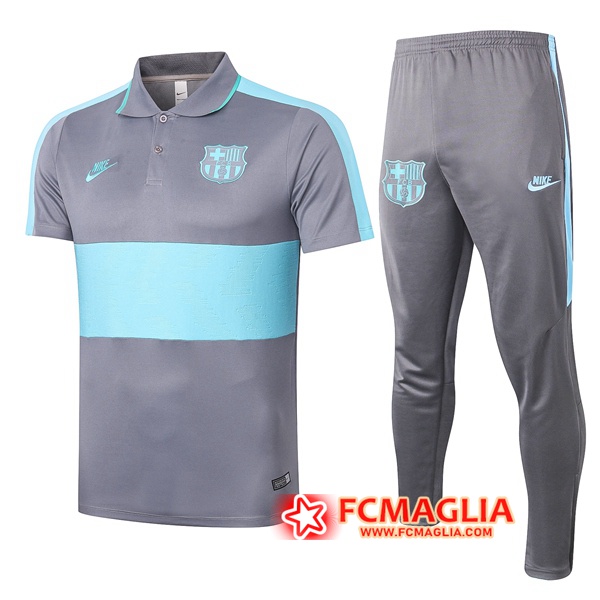 Kit Maglia Polo FC Barcellona + Pantaloni Grigio Blu 2020/2021