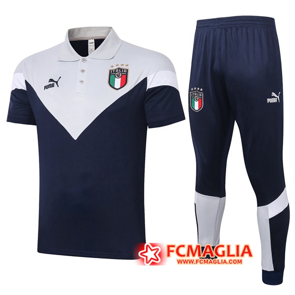 Kit Maglia Polo Italia + Pantaloni Grigio Bianco 2020/2021