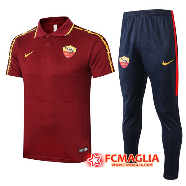 Kit Maglia Polo AS Roma + Pantaloni Rosso Scuro 2020/2021