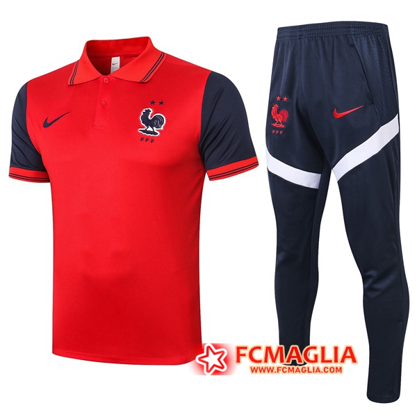 Kit Maglia Polo Francia + Pantaloni Rosso 2020/2021