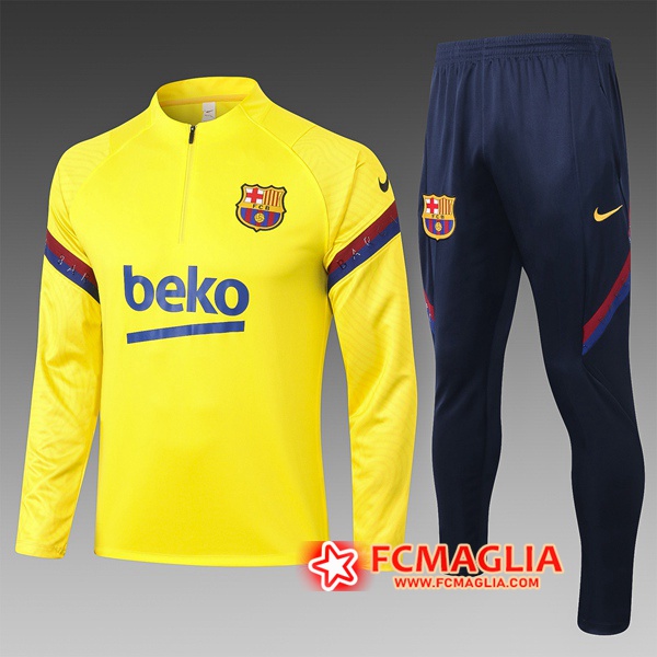 Tuta Allenamento FC Barcellona Bambino Giallo 2020/2021 - Felpa + Pantaloni