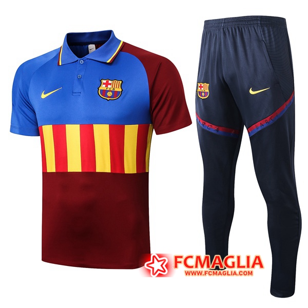 Kit Maglia Polo FC Barcellona + Pantaloni Blu Rosso 2020/2021