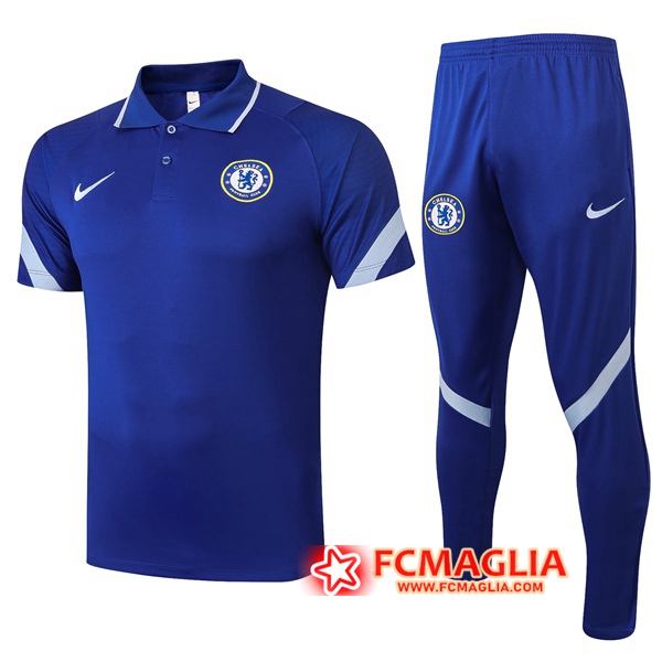 Kit Maglia Polo FC Chelsea + Pantaloni Blu 2020/2021