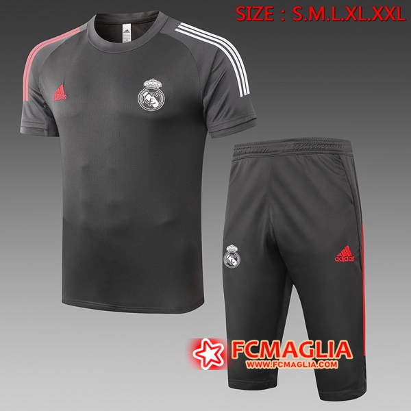 Kit Maglia Allenamento Real Madrid + Pantaloni 3/4 Grigio 2020/2021
