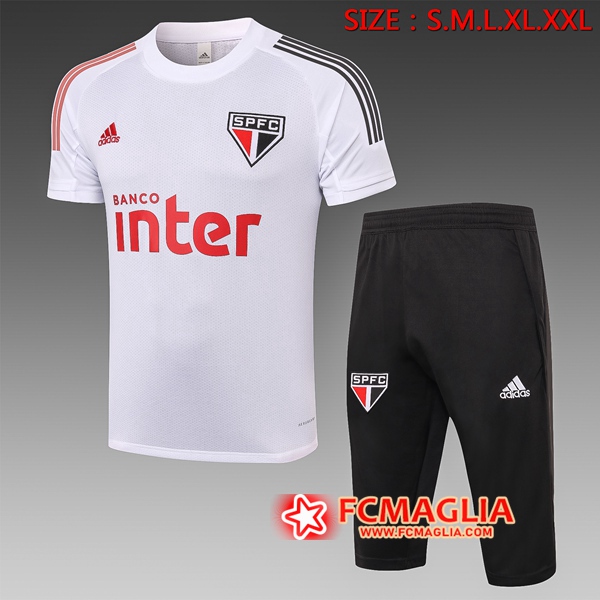 Kit Maglia Allenamento Sao Paulo FC + Pantaloni 3/4 Bianco 2020/2021