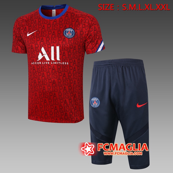Kit Maglia Allenamento Paris PSG + Pantaloni 3/4 Rosso 2020/2021