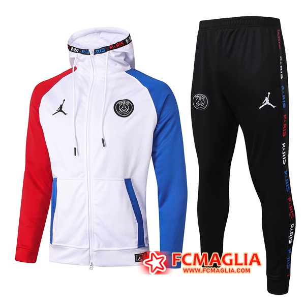 Tuta Allenamento Pairis PSG Jordan Bianco 2020/2021 Giacca con cappuccio + Pantaloni