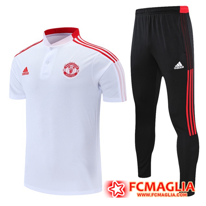 Kit Maglia Polo Manchester United + Pantaloni Bianca/Rosso2021/2022
