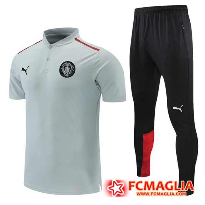 Kit Maglia Polo Manchester City + Pantaloni Grigio/Rosso 2021/2022